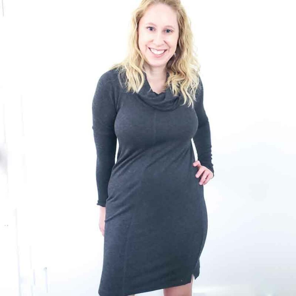 Lou & Grey Sweater Dress Charcoal Gray XS XSMALL Cowl Neck, Soft! Career Casual